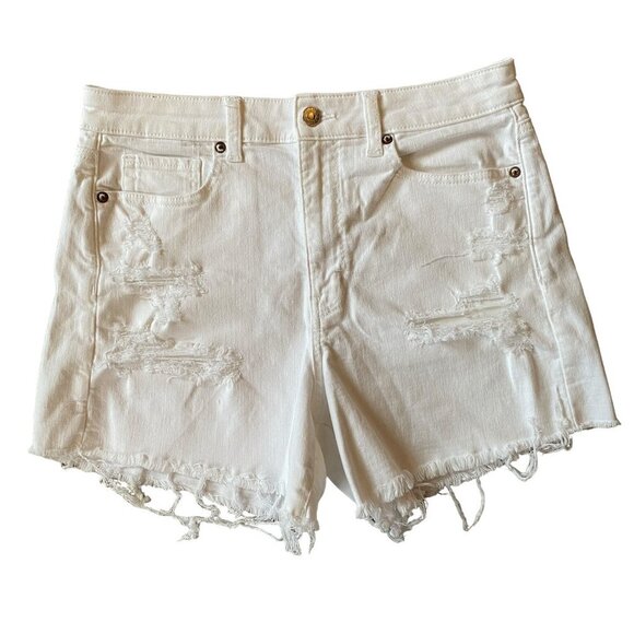 American Eagle Outfitters Pants - American Eagle white stretch mom shorts women's size 8 frayed ends 4" inseam